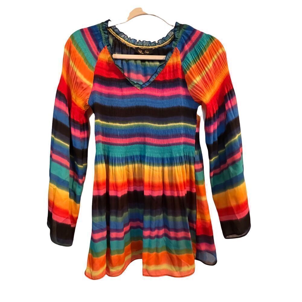 Melissa Paige Top Small Womens Rainbow Stripes Tunic Bell Sleeve